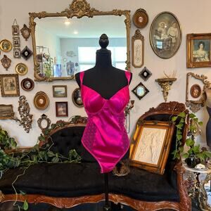 Dreamgirl lingerie hot pink lace heart Shani satin plus size bodysuit size 2x